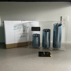 Luminara Set of 3 Icy Blue Glitter Pillars w/Remote NEW